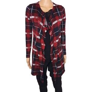 It's Our Time Women's MEDIUM Cardigan Checkered Plaid Flannel Casual Blouse Top